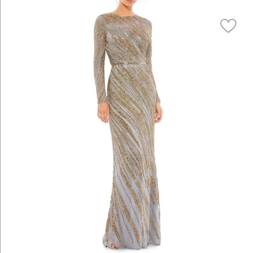 Mac Duggal Long Sleeve Beaded Gown